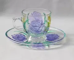 花柄ガラスカップとソーサーセット
