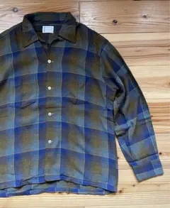 TOWNCRAFT オンブレレーヨンチェック開襟シャツ 60s-70s L 古着