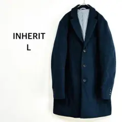 【インヘリット】チェスターコート L ネイビー ストライプ裏地 通勤 カジュアル
