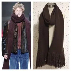 本物 ルイヴィトン ウール&カシミヤ フリンジ マフラー ブラウン系 茶系