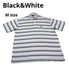 Black&White ボーダー ポロシャツ 半袖 Mサイズ　春夏　ゴルフのサムネイル