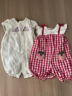 petit main チェック柄ロンパース 60cm