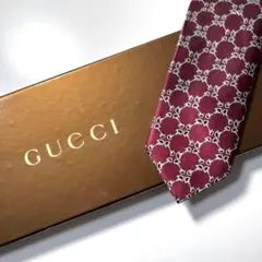 美品 GUCCI グッチ ネクタイ シルク100% ワインレッド 総柄