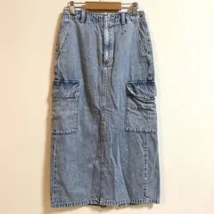 美品✨ジーユー　GU デニムカーゴスカート ミモレ丈 ポケット トレンド　S