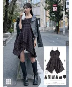 チェック柄イレヘムフレアキャミワンピース タグあり