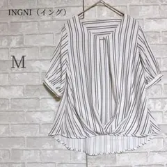 イング INGNI 金具付き ストライプ柄ブラウス 半袖 シャツ M 裏地なし