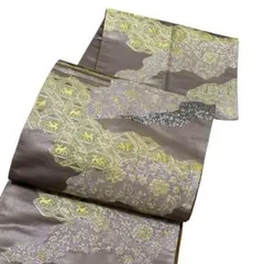 A 109六通柄袋帯　西陣 金糸 高級 くすみ紫 絹 美品