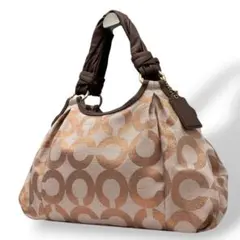 美品　coach コーチ　ハンドバッグ　茶　オプアート　肩掛け　u17