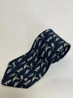 【美品】ダンヒル dunhill鳥柄 ネイビー シルク ネクタイ