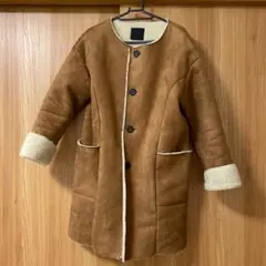 ロングコート ノーカラーコート　フェイクムートン