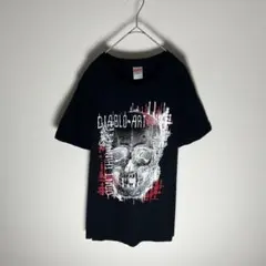 ビッグスカルプリント クルーネック 半袖 Tシャツ 黒 × 白 ×赤 L