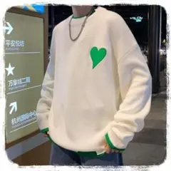 オーバーサイズ　セーター　ニット　ホワイト　XL　韓国　ユニセックス　ハート