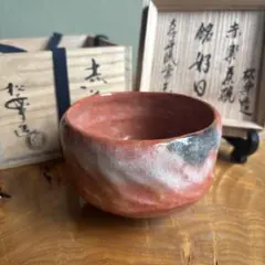 福禄寿 湯呑 赤楽 左入作 祥悦造 木箱共箱 茶器 茶の湯 茶碗 抹茶碗