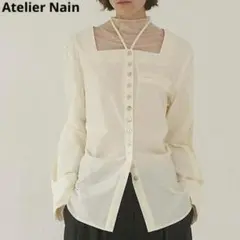 【Atelier Nain】　スクエアネックストリングブラウス　シャツ　S