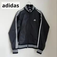 【美品】adidas　ジャージ　ブラック　ストライプ　ジャケット　アウター　黒
