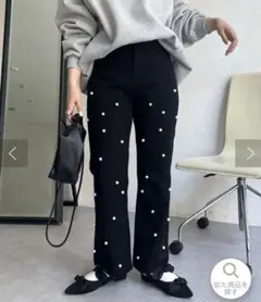 プロズヴェール＊ランダムパールハイウエストストレートパンツブラックPMサイズのサムネイル