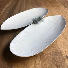 ミー様専用です。モアホワイトブルーグレー長皿2枚・かいらぎご飯茶碗大2枚