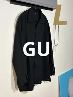 GU テクスチャーオープンカラーシャツ　黒　Ｌサイズ