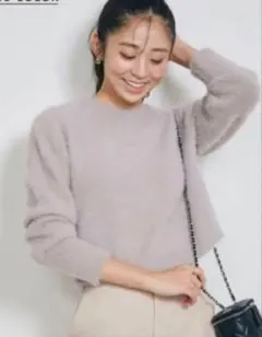 BASEMENTフェザーライク クルーネックニット 長袖