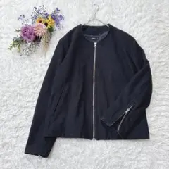 美品＊スピンズ　ノーカラージャケット　ジップアップ　袖ファスナーデザイン　黒　M