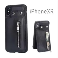 カード収納 iPhone ケース XR テンアール フェイク レザー 黒