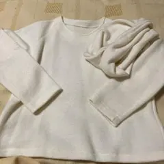 ハンドメイド　ニット プルオーバー　 長袖 スヌード付き　オフホワイト