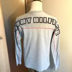 メンズ【美品 トミーヒルフィガー】S グレー 紺 ロンT ロゴ 刺繍 アップリケ