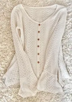 森ガール　ホワイト レース編み 長袖トップス