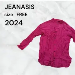 JEANASIS 長袖シャツ ピンク フリーサイズ　前空き襟付き　古着　薄手無地のサムネイル