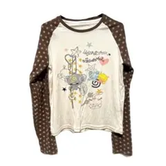 y2k 平成ギャル　黄色長袖Tシャツ　星柄パッチワークカットソー　00s 可愛い