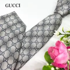 美品　GUCCI ネクタイ　GG柄　シルバー　ネイビー　現行　定番　人気