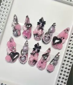 ピンク ネイルチップ 量産型 地雷 平成女児 姫ギャル オタク 推し活 現品限り