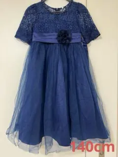 ネイビー レースドレス フラワーモチーフ