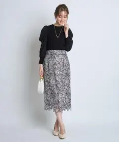 Apuweiser-riche 配色メッシュレースタイトスカートのサムネイル