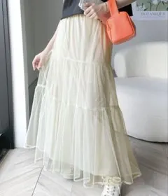 クラシカルエルフ チュールレイヤード ティアードロングスカート ホワイト