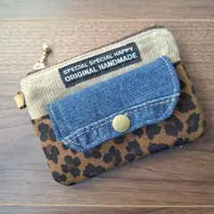 訳あり☆デニムリメイクポーチ⭐カードポケット付きポーチ⭐コインケース☆レオパード