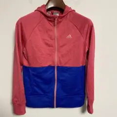 adidas フルジップ フードパーカージャケット ピンク/青 L レディース