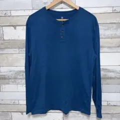 希少 ランズエンド ヘンリーネック長袖Tシャツ 青 M 日本撤退前の貴重ストックのサムネイル