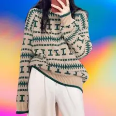 ゆったり ルーズ シルエット 機何学柄 カジュアル レトロ ニット セーター