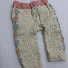 花柄刺繍 ニットパンツ アイボリー