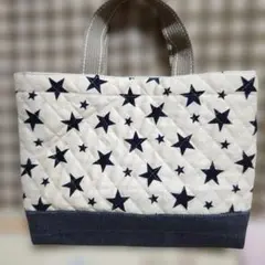 （訳ありハンドメイド）星柄キルティングミニトートバッグ