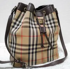 バーバリー ショルダーバッグ 巾着 ノバチェック シャドーホース ゴールド金具