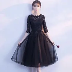 【M】レース パーティ ワンピースドレス 結婚式 謝恩会 レディース