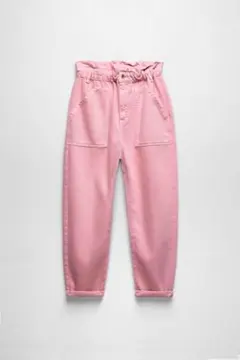 ZARA ペーパーバッグデニムパンツ ピンク 32
