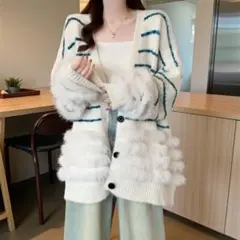 ボーダー長袖カーディガン