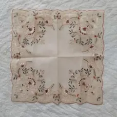 蘇州刺繍入りハンカチ 　ライトブラウン系　タグなし未使用
