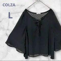コルザ ブラウス ブラック L ドット シフォン ハニーズ フロントリボン