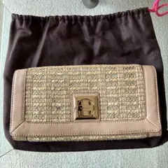 kate spadeベージュ ストライプ クラッチバッグ