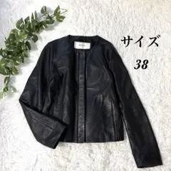 ROUGE Vif ノーカラージャケット 黒 38 ラムレザー　羊革