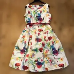 M'S GRACY フラワープリント　膝丈ワンピース・パーティードレス　36